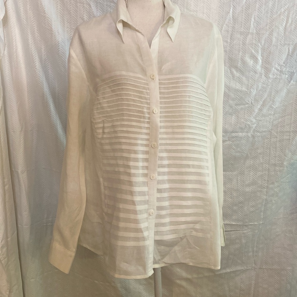 White Linen Blouse Tweeds size 1X white formal military style